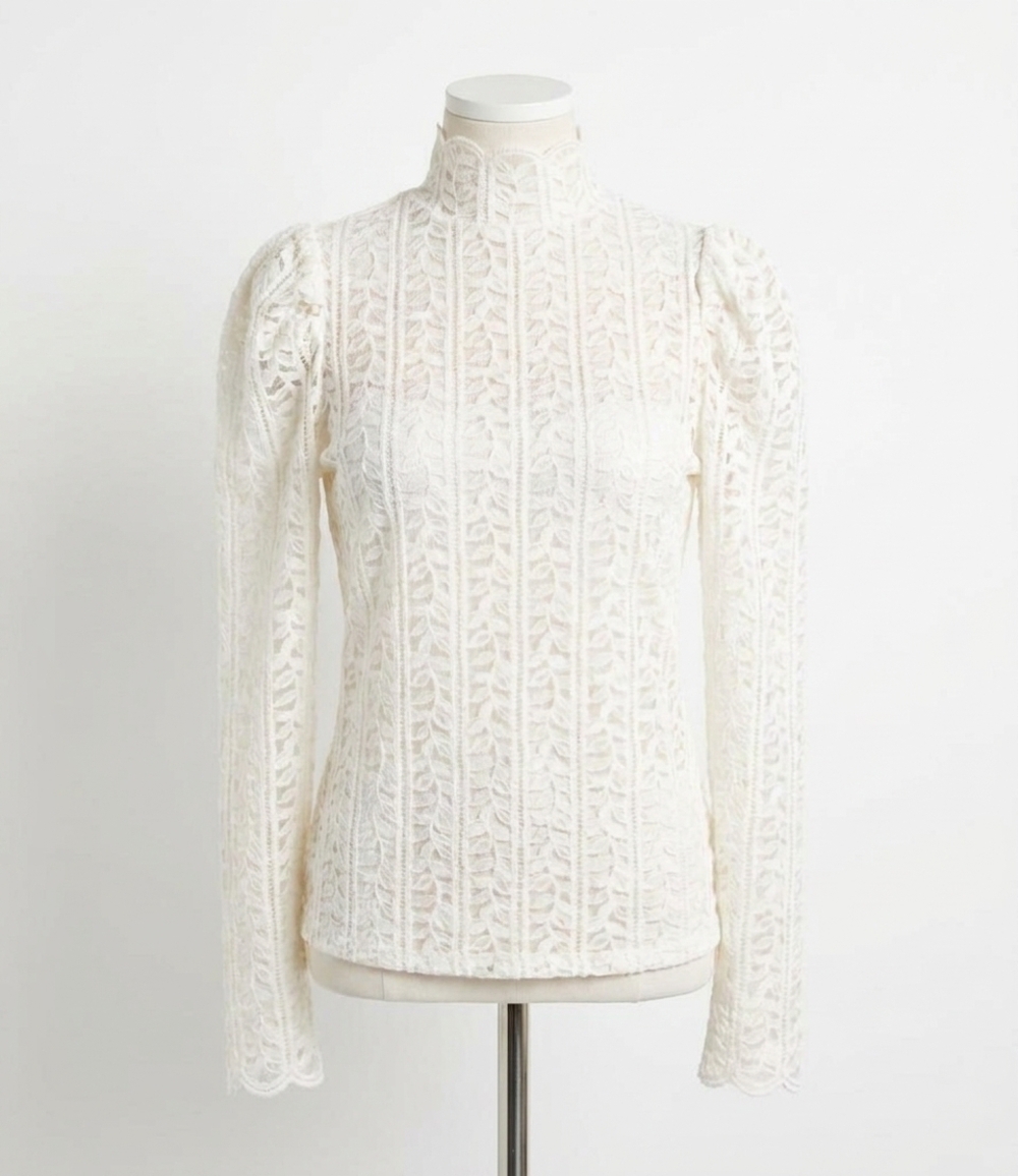 NEW BLUIVY mock neck sheer lace top - ivory in ivory